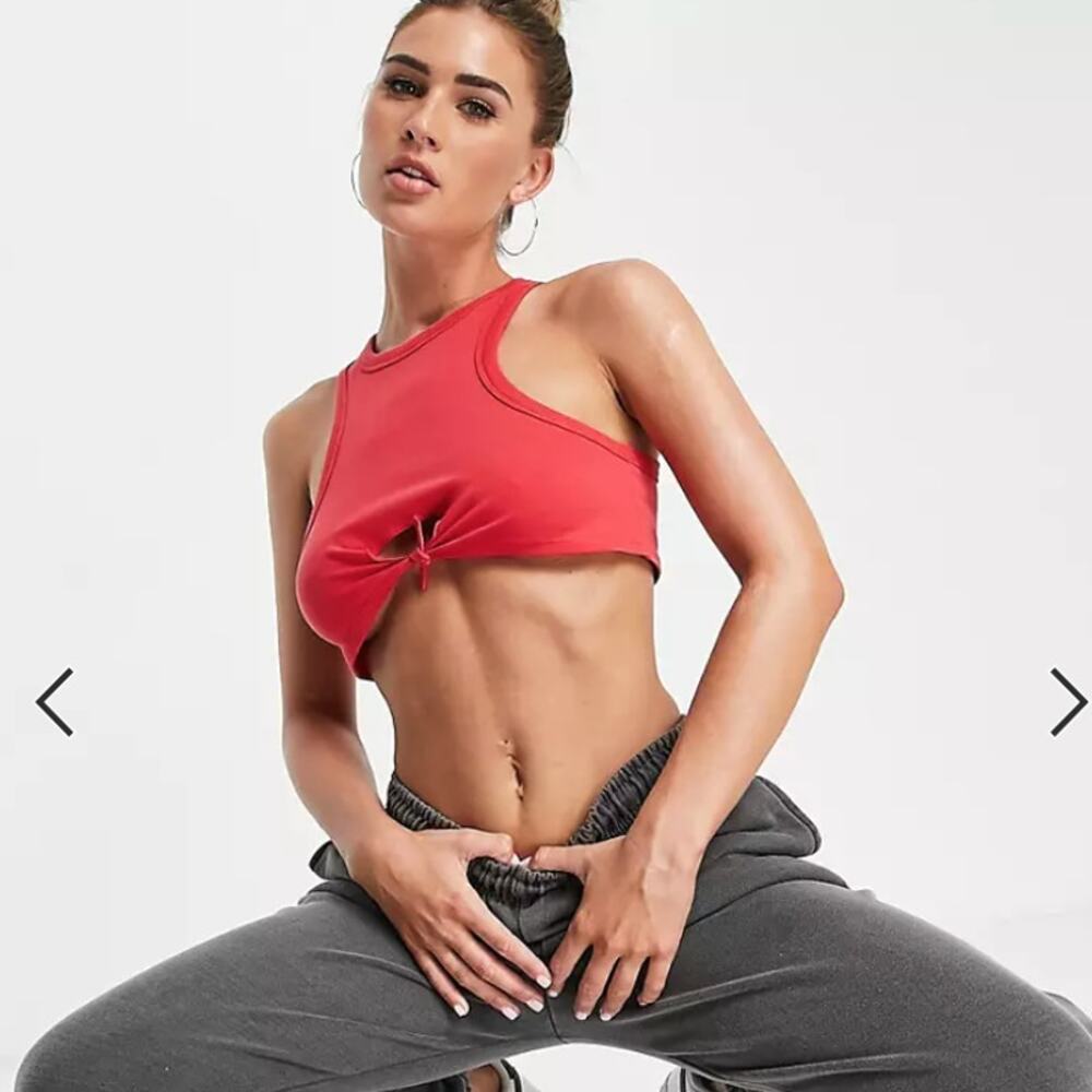 ASOS ASYOU Knot Front Pure Cotton Cropped Tank Top in Red